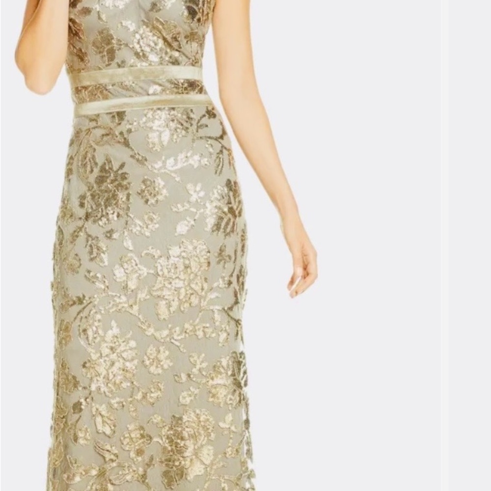 Tadashi Shoji Gold Sequin A-Line Gown - Picture 2 of 8